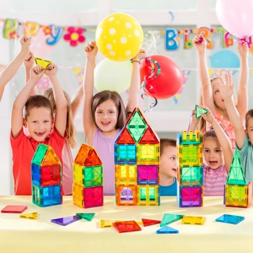 FNJO Magnetic Tiles, 110PCS Magnet Building Set, Magnetic Building Blocks, Construction STEM Learning and Playing Toys for Kids, Montessori Toy for Preschool Boys Girls - Image 4