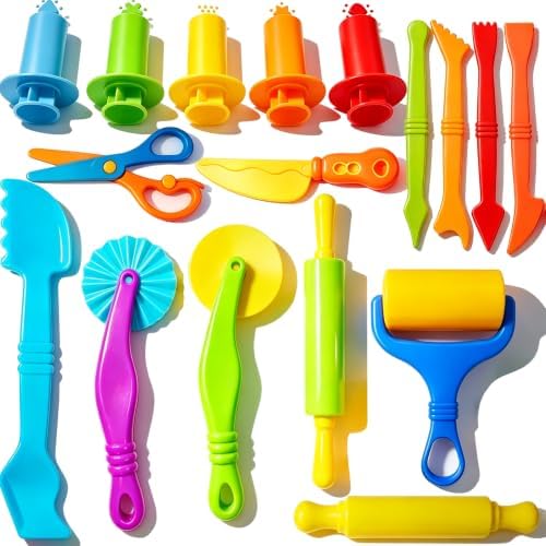 Dough Tools Set for Kids – 17 Pieces Modeling Clay Tools with Rollers & Cutters – Toddler Craft Playdough Accessories for Preschool Learning Activities by IELEK