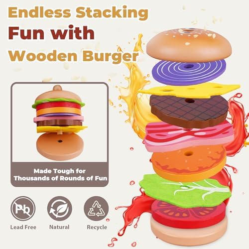 Melofaver Hamburger Toys, Montessori Pretend Play Food Sets for Kid Kitchen - Image 4