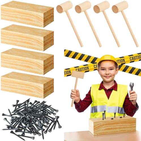 Realspring 4 Set Wooden Hammer Toys Kids Hammer Pounding Toy by Realspring