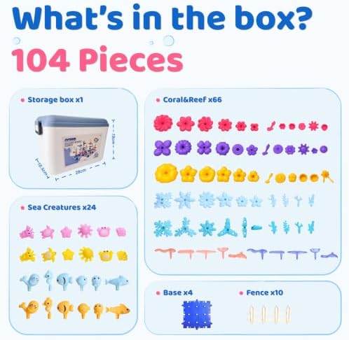 Toy Building Blocks for Kids Ages 3-5, 104-Piece Flower Garden Building Toy, Ocean STEM Stacking Set - Image 5