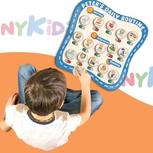 TinyKidz Large Daily Routine for Toddlers, Kids Reward Chart, Daily Responsibility Chart for Boys Girls, Wooden Routine Chart for Kids (12) - Image 2