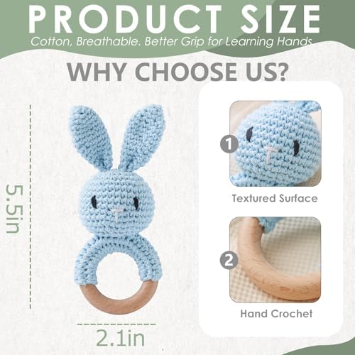 Baby Crochet Rattle Toy - Hand-Knitted Animal Bunny Teether with Soft Bell, Montessori Sensory Toy for Infants 0-36 Months, Natural Wood Teething Ring, Ideal Newborn Keepsake Gift - Image 3