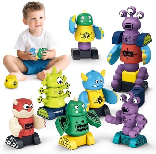 STEM Magnetic Robot Building, Toys for Kids 3 4 5 6 7 8, Transformable Stacking Bots with Storage Box, Creative Learning Christmas and Birthday Gifts for Boys Girls 3-5 4-8 by Unknown