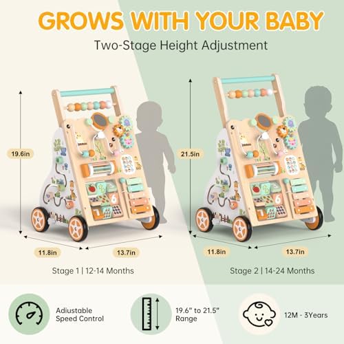 Weilim Wooden Baby Walker, 10-in-1 Montessori Push Walker for Toddlers 1+ - Image 3