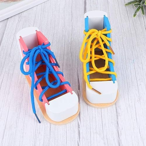Mikily's Learn to Tie Shoes for Kids - Wooden Lacing Toy Shoe Tying & Practice Kit - Knot Tying Tool, Pick&blue - Image 3