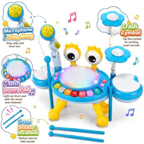 Kids Drum Set for Toddlers 1-3, Baby Drum Set Musical Toys with Light Up Microphone & 2 Sticks, Musical Instruments Montessori Learning Toys for 1 Year Old, Birthday Gift for Boys Girls - Image 3