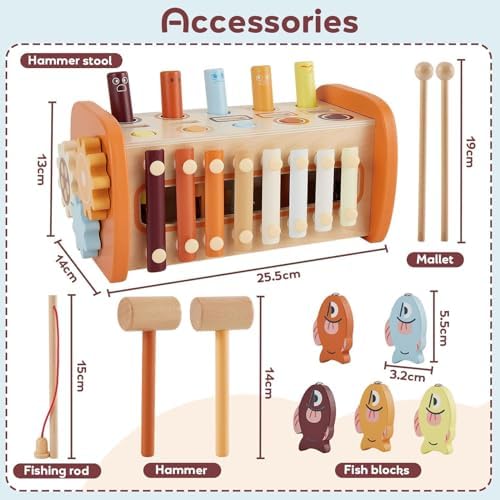 HYAKIDS Wooden Montessori Toys for 1+ Year Old, Hammering Pounding - Image 5