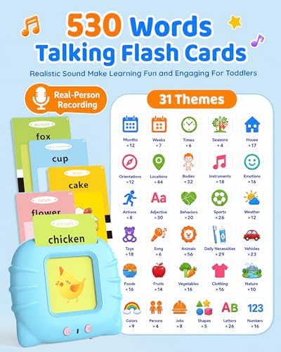 Aullsaty Talking Flash Cards for Toddlers 1-5 Years Old, Upgraded 536 Sight Words with 6 Songs Montessori Autism Sensory Toys, Educational Learning Speech Therapy Birthday Gifts for Boys Girls (Blue) - Image 3