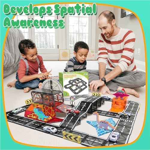 Magnetic Tiles Road Set with Pullback Car for Kids Ages 4-8 Boys Stem Toys - Image 4