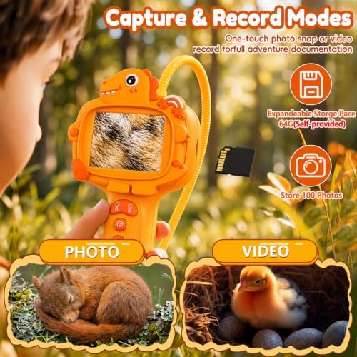 Kids Borescope Camera with Light-STEM Science Educational Toy for 3 4 5 6 7 8 Years Old Boys & Girls Birthday Gift-Discovery & Exploration Flexible Snake Scope Battery (Orange Dinosaur) - Image 5