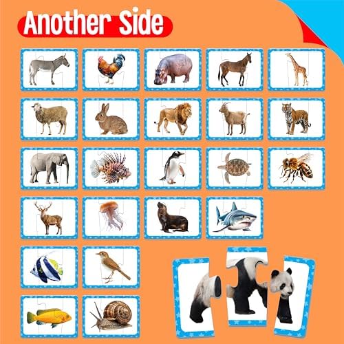 48 Animal Matching Puzzles with Error-Correction, 3-Piece Self-Correcting Puzzle Matching Game Educational Learning Activities for Toddlers, Animal-Themed Learning Games Toys for 3 Years Old - Image 5