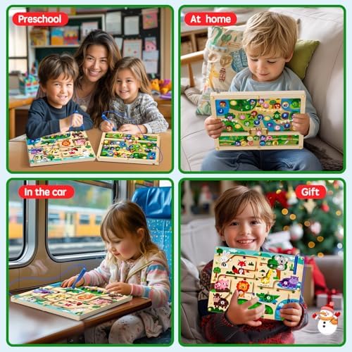 Magnetic Maze 2 in 1 Double Side Color and Number Maze Alphabet Puzzle Board for 3-5 Boys and Girls Kids Montessori Educational Toys (Zoo, One Size) - Image 6