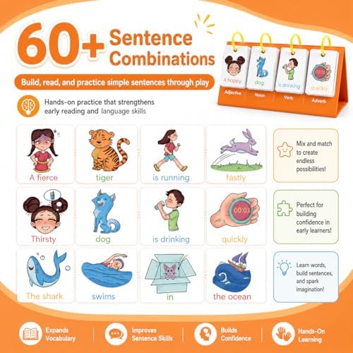 Alened Phonics Flash Cards Sentence Building for Kids, Learn to Read Sight Words Phonics Flashcads, Special Education Homeschool Classroom Supplies - Image 4