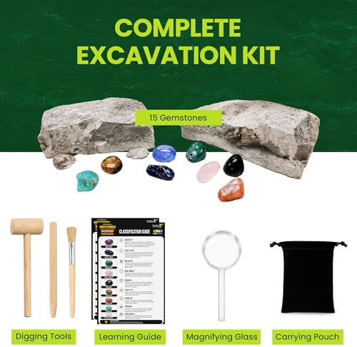Nature Gear Gemstone Dig Kit for Kids, Educational Crystal Excavation Kit with 15 Mystery Gems, Interactive Adventure Fossil Mining Toy for Kids Age 3-5 and Up - Image 5