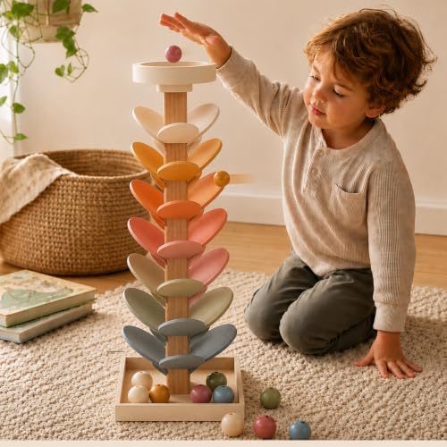 Nolia Wooden Marble Run Music Tree, Montessori Ball Drop Toy for Toddlers and Kids - 3 Glow in the Dark Marbles, 12 Large 1.4 Inch Wooden Balls, 25 Inch Musical Marble Tree, Ages 3+ by Unknown