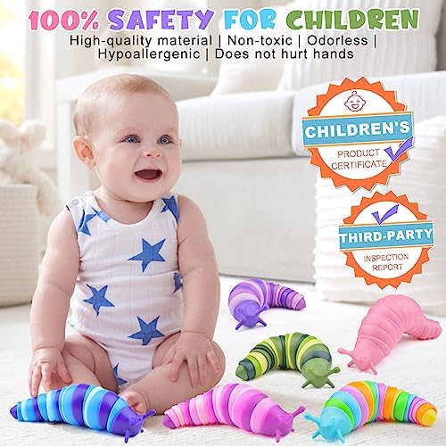 Cevioce 6 Sensory Slug Fidget Toys, Adults & Kids Party Favors, Autism Sensory Toys for 3+ Year Olds - Blue - Image 2