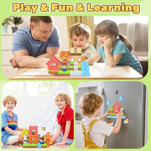 LionFuny 200PCS Magnetic Blocks,Magnetic Building Blocks Stacking Toys,Magnet Toys Building World Set, STEM Sensory Christmas Birthday Gift for Toddlers Boys Kids Age 3 4 5 6 7 8,Upgrade 1" Large Size - Image 6