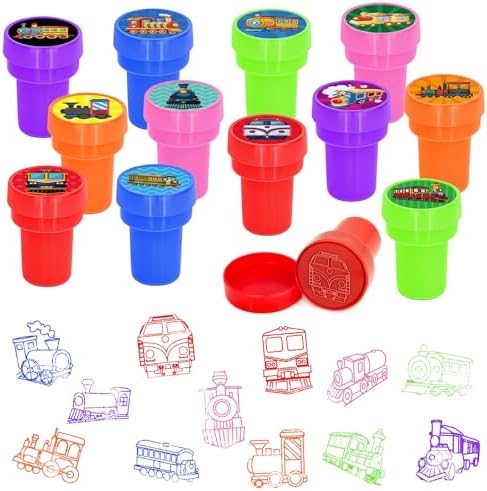 Cinrobiye 24 Pcs Train Stampers Party Favor Set, Cute Railway Train Stamps for Kids Birthday Party, Classroom Rewards, Carnival Prizes, Goody Bag Fillers, Transportation Themed Party Supplies by Cinrobiye