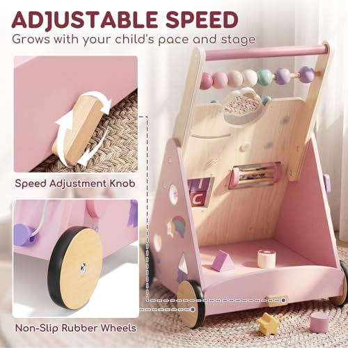 Lehoo Castle Unicorn Wooden Baby Walker, Adjustable Speed Baby Push Walker - Image 3