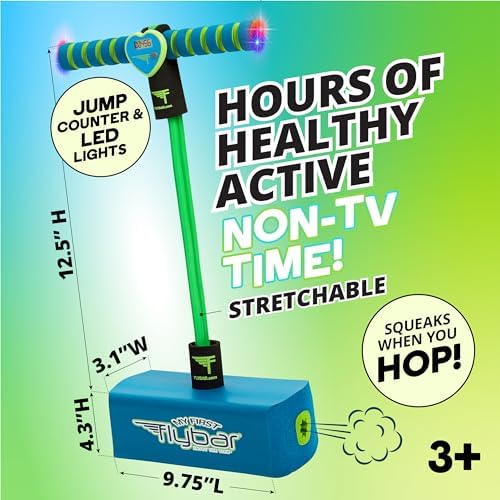 Flybar My First Foam Pogo Jumper for Kids Fun and Safe Pogo Stick for Toddlers, Durable Foam and Bungee Jumper for Ages 3 and up, Supports up to 250lbs (Blue LED) - Image 4