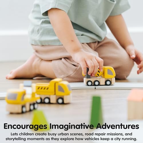 PlanToys® Highway Maintenance Wooden Montessori Vehicle Imaginative Kids Set - Image 5
