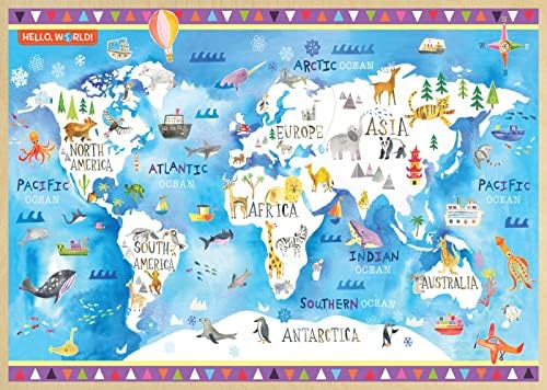 MasterPieces 60 Piece Jigsaw Puzzle for Kids - Hello, World World Map Wood Puzzle - 11.75"x16.5" - Image 2