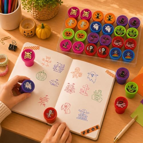 Cinrobiye 24 Pcs Halloween Stampers Party Favor Set, Cute Trick or Treat Stamps for Kids Halloween Party, Classroom Rewards, Goody Bag Fillers, Spooky Party Supplies - Image 4