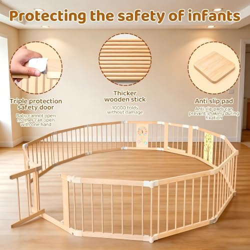 Extra Large Wooden Baby Playpen，Adjustable Play Yard for Babies and Toddlers, Baby Activity Center with Child Proof Lock, Easy to Assemble, Foldable Play Pen 12Panel - Image 2
