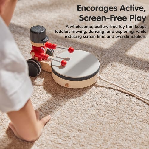 PlanToys® Wooden Pull Along Drummer Musical Toy for Kids Toddler Active Set - Image 6