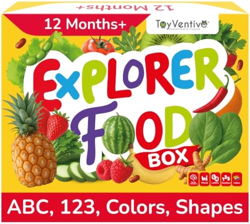 TOYVENTIVE Preschool Learning Activities – Montessori Toddler Toys with Educational Flashcards, Matching Games and Food-Themed Activity Cards for Early Skills, Visual Recognition – Ages 1 & 2 by ToyVentive