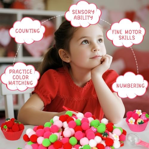 143 Pcs Strawberry Sensory Bin Items Spring Summer Counting Sorting Sensory Bin Filler Fine Motor Strawberry Counts for Valentine Sorting Counting Decor - Image 7