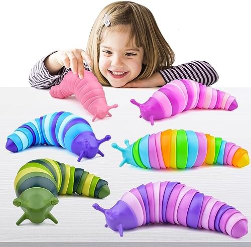 Cevioce 6 Sensory Slug Fidget Toys, Adults & Kids Party Favors, Autism Sensory Toys for 3+ Year Olds - Blue by Cevioce