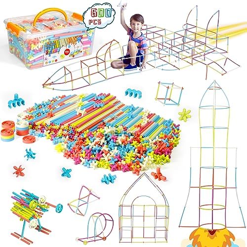 Ggiibro Straw Constructor STEM Building Toys Macaron 600Pcs Interlocking Gear Toy Sets for Kindergarten Classroom, Engineering Thin Tube Blocks for 3 4 5 6 7 Years Kids Toy for Boys and Girls Gift by StrawBuildingClub