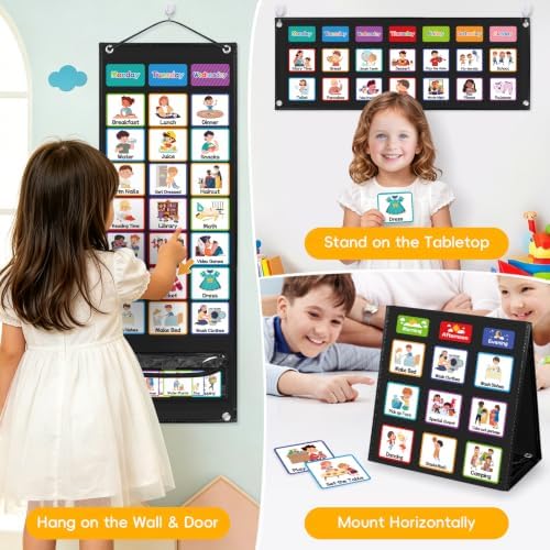 Visual Schedule for Kids with Autism Chore Reward Chart, Bedtime Routine Chart for Toddlers, Double Side Weekly Planner Board with 135 Cards for Home School Planner, Autism Learning Materials - Image 6