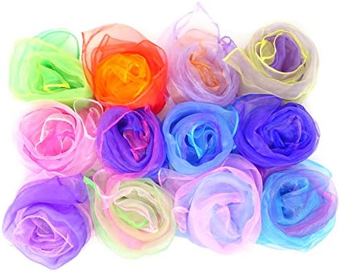 Honbay 12PCS Gradient Color Square Scarves Juggling Scarves Silk Dance Scarves Performance Props,24 x 24 Inch - Image 2