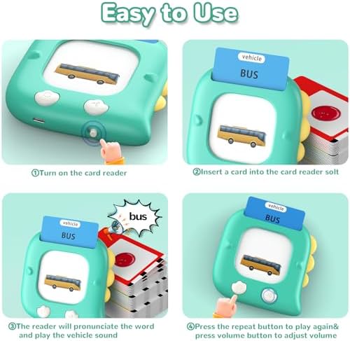 Kidzdo 254 Words Talking Flash Cards, Birthday Gifts for 3 4 5 6 Years Old Boys and Girls, Language Learning Toys, Green - Image 2
