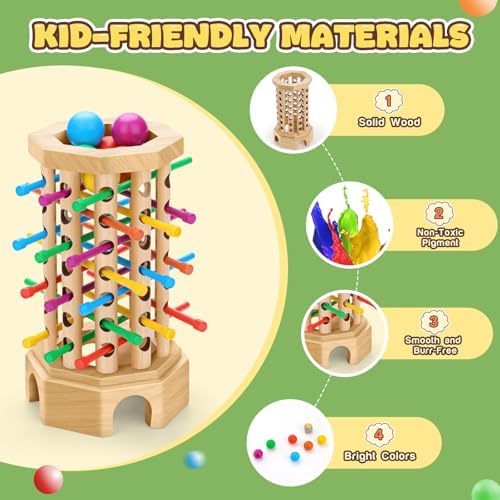 Wooden Ball Drop Board Game for Kids Ages 3-6, Montessori Family Game - Image 4