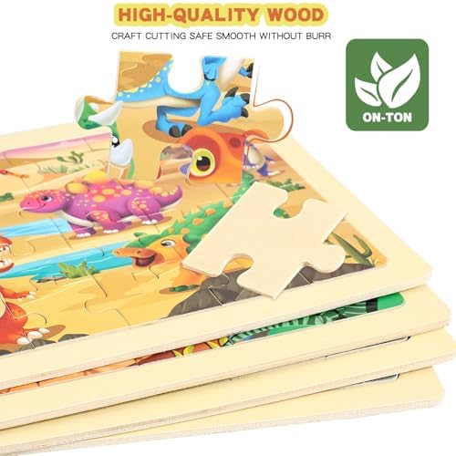 Wooden Puzzles Dinosaur Toys for Kids Ages 3-5, Set of 4 Packs with 24-Piece Wood Jigsaw Puzzles, Preschool Educational Brain Teaser Boards for Boys and Girls 3 4 5 6 Years Old - Image 4