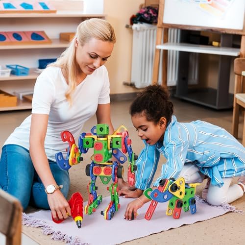 PicassoTiles 152pc STEM Construction Toy Building Set for Kids Ages 3+ Includes Power Drill, Ratchet, Idea Book, Storage Box Educational Engineering Science Kit & Sensory Toys for Boys & Girls PTN152 - Image 2