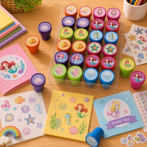 Cinrobiye 24 Pcs Mermaid Stampers Party Favor Set, Cute Under the Sea Stamps for Kids Birthday Party, Classroom Rewards, Carnival Prizes, Goody Bag Fillers, Mermaid Themed Party Supplies - Image 6
