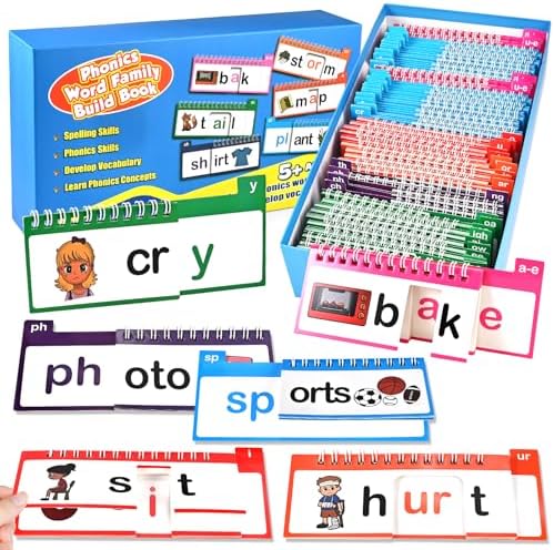 40 Phonics Flash Cards, Word Family Build Book, Read & Rhyme Flip Books for Kids, Learn to Read Activity Books with Sight Words, Alphabet & Vowel Learning Games for Preschool Kindergarten Homeschool by Goldge