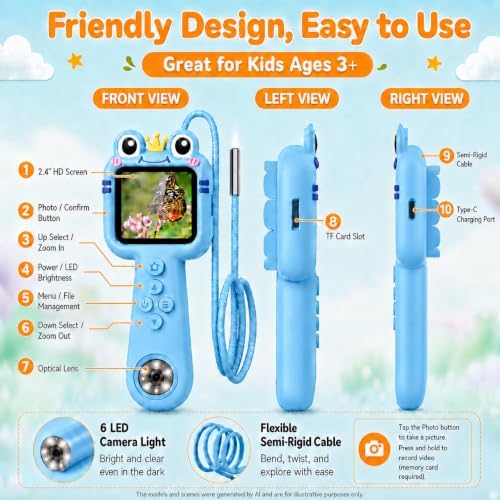 Kids Toy Borescope Camera with Light, 2.4" 1080P Outdoor STEM Toy - Image 6