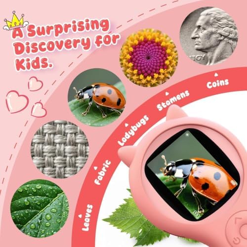 Kids Microscope for Girls, 500X Portable Digital Microscope with 2" IPS Screen, Cute STEM Learning Toy, Birthday Gift for Girls Age 5-12 (Pink) - Image 5
