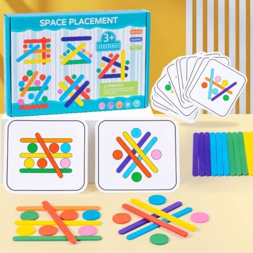 Montessori Wooden Rainbow Stick Pattern Blocks Matching Game - Image 2