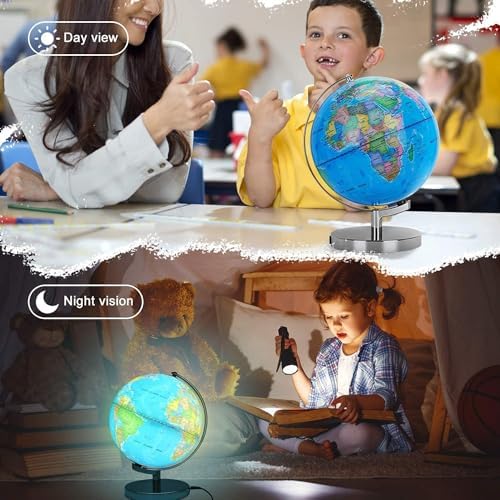 AR Illuminated World Globe for Kids - Rewritable, Colorful, Easy-to-Read, High-Definition Map, Educational Interactive STEM Toy, Light-Up Lamp, LED Night Light Decor - Image 4