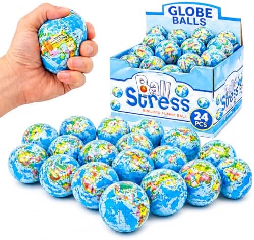 24 Pack - Globe Mini Soft Foam Earth Squeeze Balls, 2.5" Squeezable World Toy Stress Relief Bulk Educational Novelties for Kids, School, Classroom, Party Favors, Rewards by LibertyBrandsUS
