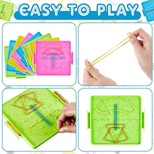 Deekin 36pcs Double Sided Geoboard Mathematical Kids Geoboards with Rubber Bands Math Manipulatives Toy for Geometry, 6.9 x 6.3 Inches Classroom Back to School - Image 3