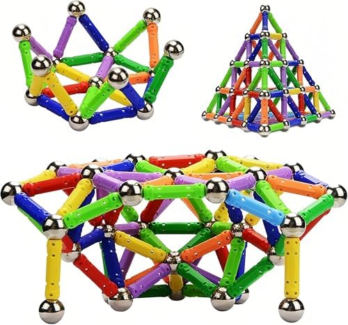 158Pcs Magnetic Building Sticks Blocks, Magnet Educational Toys STEM Toys Learning for Kids, 3D Construction Building Toy with Storage Bag - Image 5