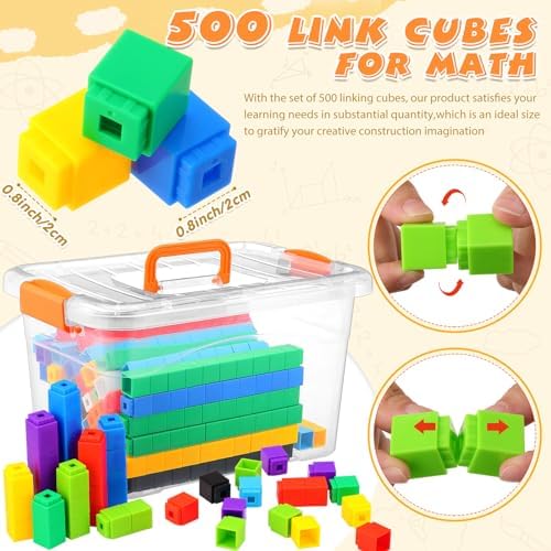 Jenaai 500 Pcs Linking Cubes with Storage Box, Colorful 2cm Math Counting Blocks, Stem Classroom Manipulatives, Back to School Gifts for Preschool Homeschool Teacher Kids(Yellow) - Image 2